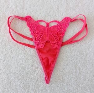 Vintage Pink Lace Butterfly Thong, Size S